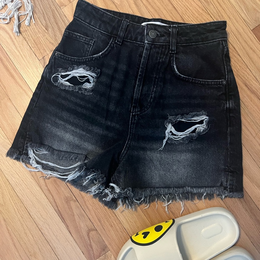 Zara black ultra high waist black denim shorts